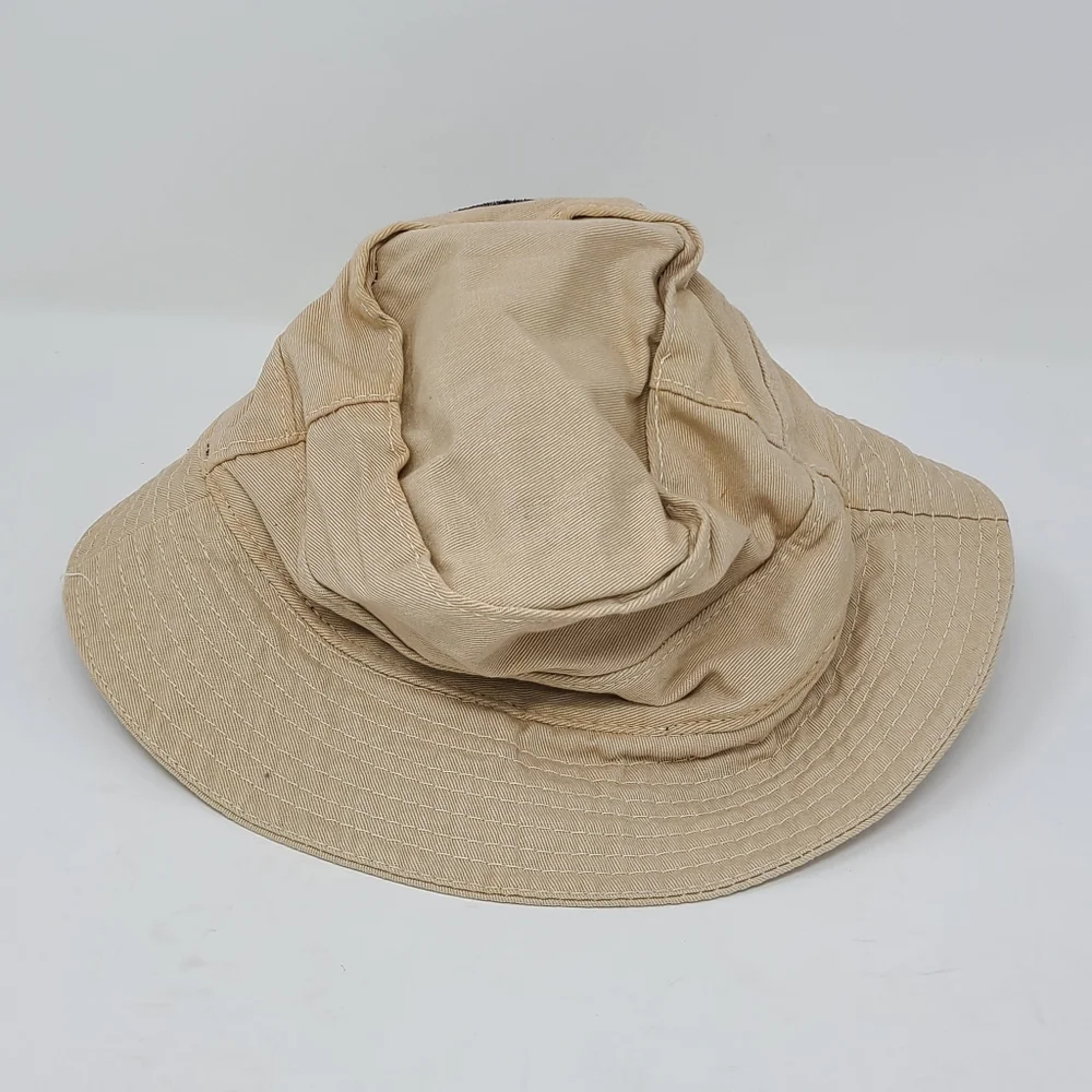 Vintage 90s Tommy Hilfiger Youth Kids Bucket Hat Tan Flag Logo Spellout